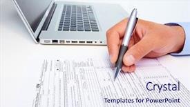  Presentation with accounting - Colorful presentation enhanced with smiling young woman in sunglasses and sunhat enjoying beautiful beach at kauai island hawaii backdrop and a white colored foreground