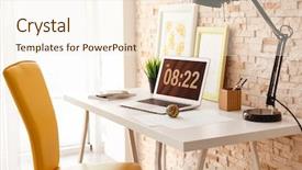  Presentation with workplace - Cool new slide set with computer frame - workplace with laptop on table backdrop and a cream colored foreground