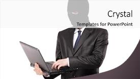  Presentation with hacker white - PPT theme consisting of computer fraud - hacker working on a laptop background and a white colored foreground