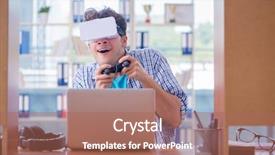  Presentation with family playing board game - Amazing presentation theme having computer game with virtual reality backdrop and a  colored foreground