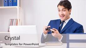  Presentation with computer games - PPT layouts consisting of computer games at work office background and a light gray colored foreground