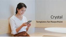  Presentation with internet cafe - Amazing PPT theme having computer gaming internet cafe - woman use of smart phone backdrop and a mint green colored foreground