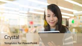  Presentation with tablet - Amazing PPT layouts having computer gaming internet cafe - woman use of tablet pc backdrop and a soft green colored foreground