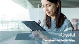  Presentation with coffee shop - PPT layouts with computer gaming internet cafe - woman use of tablet pc background and a teal colored foreground