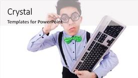  Presentation with geek - Theme with computer geek nerd in funny background and a white colored foreground