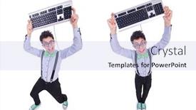  Presentation with geek - Slides enhanced with computer-geek-nerd-in-funny background and a light blue colored foreground