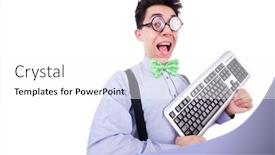  Presentation with geek - Beautiful PPT theme featuring computer geek nerd in funny concept backdrop and a white colored foreground