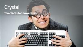  Presentation with geek - Colorful PPT theme enhanced with computer geek with computer keyboard backdrop and a gray colored foreground