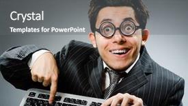  Presentation with geek - Audience pleasing PPT theme consisting of computer geek with computer keyboard backdrop and a gray colored foreground