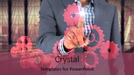  Presentation with room - Amazing PPT theme having computer generated - focused businessman pointing against room backdrop and a violet colored foreground