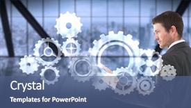  Presentation with finger - Audience pleasing slide set consisting of computer generated - serious businessman standing and pointing backdrop and a ocean colored foreground