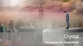  Presentation with wound - Beautiful presentation theme featuring computer generated - wound up businessman with hands backdrop and a gray colored foreground