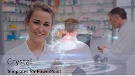  Presentation with brain computer - Presentation theme having computer-generated-brain-over-smiling background and a light blue colored foreground