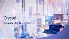  Presentation with virtual reality - Presentation theme consisting of computer generated imaginery - binary codes and people icons background and a sky blue colored foreground