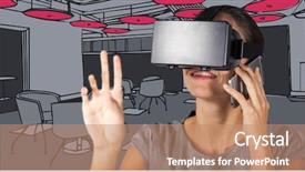  Presentation with pink business - Slide set consisting of computer generated imaginery - business woman in virtual reality background and a coral colored foreground