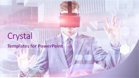  Presentation with virtual reality rehabilitation - Presentation having computer generated imaginery - businessman using virtual reality headset background and a  colored foreground