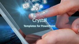  Presentation with tablet - Audience pleasing presentation theme consisting of computer generated imaginery - hands using tablet on white backdrop and a ocean colored foreground