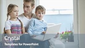  Presentation with father - Beautiful slide deck featuring computer generation - father and children using laptop backdrop and a seafoam green colored foreground