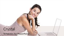  Presentation with floor - Beautiful slide set featuring computer girl - happy student lying backdrop and a coral colored foreground