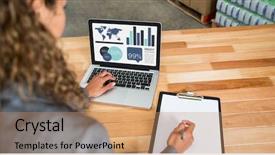  Presentation with business report - Colorful presentation theme enhanced with computer graphic image of business backdrop and a coral colored foreground