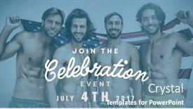  Presentation with independence day - Amazing PPT layouts having computer graphic image of independence day message against smiling friends at the beach backdrop and a seafoam green colored foreground