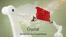  Presentation with team work - Theme having computer graphic image of robotic background and a mint green colored foreground