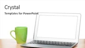  Presentation with laptop blank screen - Slide set having computer greem - laptop with blank screen background and a white colored foreground