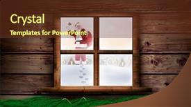  Presentation with events and decoration presentation - Cool new presentation theme with computer greem - santa delivery presents to village backdrop and a tawny brown colored foreground