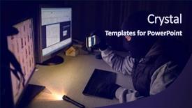  Presentation with computer hacker - Slides featuring computer hacker - male thief stealing background and a navy blue colored foreground