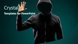  Presentation with computer hacker - Cool new presentation theme with computer-hacker-in-hoodie-obscured backdrop and a navy blue colored foreground