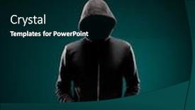  Presentation with computer hacker - PPT theme enhanced with computer-hacker-in-hoodie-obscured background and a black colored foreground