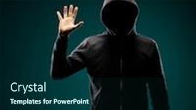  Presentation with fraud - Theme consisting of computer-hacker-in-hoodie-obscured background and a navy blue colored foreground