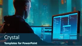  Presentation with dark web - Presentation theme having computer-hacker-in-hoodie-obscured background and a ocean colored foreground