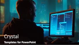  Presentation with computer attack - Presentation consisting of computer-hacker-in-hoodie-obscured background and a black colored foreground