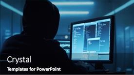  Presentation with dark web - PPT theme enhanced with computer-hacker-in-hoodie-obscured background and a black colored foreground