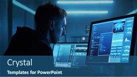  Presentation with computer attack - Presentation theme consisting of computer-hacker-in-hoodie-obscured background and a ocean colored foreground