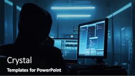  Presentation with computer attack - Presentation theme enhanced with computer-hacker-in-hoodie-obscured background and a black colored foreground