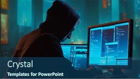  Presentation with computer hacker - Slide deck featuring computer-hacker-in-hoodie-obscured background and a ocean colored foreground