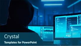  Presentation with dark web - PPT layouts enhanced with computer-hacker-in-hoodie-obscured background and a ocean colored foreground
