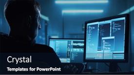  Presentation with dark web - Presentation theme consisting of computer-hacker-in-hoodie-obscured background and a navy blue colored foreground