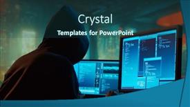  Presentation with computer hacker - PPT layouts consisting of computer-hacker-in-hoodie-obscured background and a ocean colored foreground