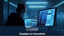  Presentation with dark web - PPT theme enhanced with computer-hacker-in-hoodie-obscured background and a ocean colored foreground