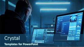  Presentation with dark web - Presentation featuring computer-hacker-in-hoodie-obscured background and a ocean colored foreground