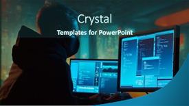  Presentation with dark web - PPT layouts enhanced with computer-hacker-in-hoodie-obscured background and a ocean colored foreground