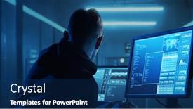  Presentation with computer attack - Slide deck enhanced with computer-hacker-in-hoodie-obscured background and a ocean colored foreground