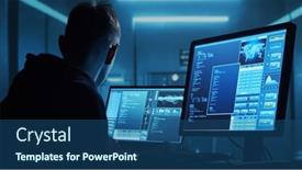  Presentation with web security - Presentation enhanced with computer-hacker-in-hoodie-obscured background and a ocean colored foreground