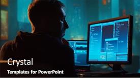  Presentation with dark web - Theme consisting of computer-hacker-in-hoodie-obscured background and a black colored foreground