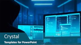  Presentation with dark web - PPT theme featuring computer-hacker-in-hoodie-obscured background and a teal colored foreground
