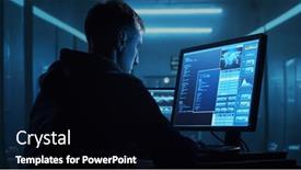  Presentation with web security - Presentation design with computer-hacker-in-hoodie-obscured background and a black colored foreground