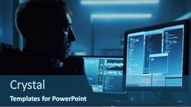  Presentation with dark web - Slide set featuring computer-hacker-in-hoodie-obscured background and a ocean colored foreground